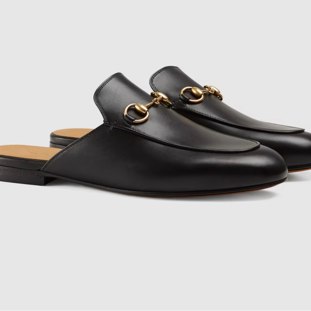 GUCCI PRINCETOWN BLACK LEATHER MULE SLIDES - SIZE 39.5 - Picture 10 of 12